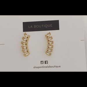 Cubic Zirconia Paved Curved Ear Climbers Earrings